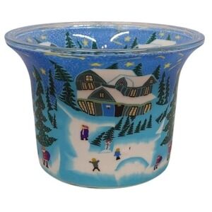 Kerzen Studio Germany Glowing Glass Winter Tealight Holder Snowy Village Scene